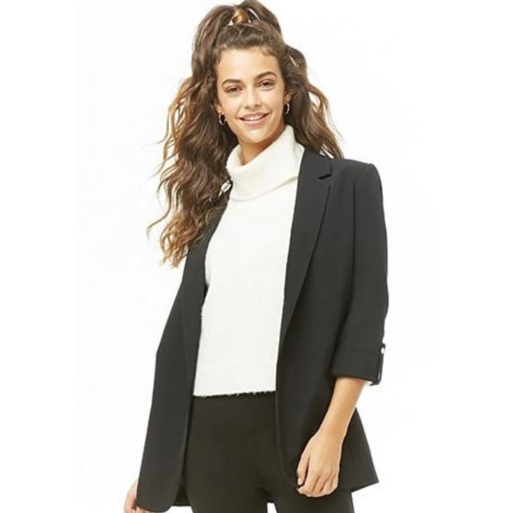 Forever 21 Black Open Front Longline Blazer